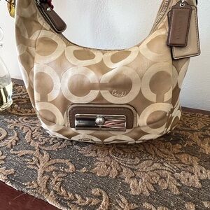 Coach Tan and Cream Signature Hobo Bag